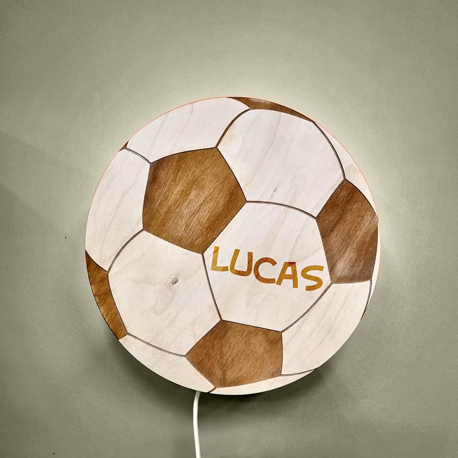 Houten nachtlampje voetbal met naam