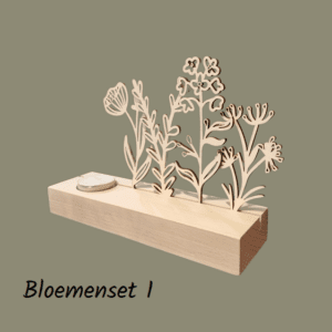 waxinelichthouder met bloemenset 1 waxinelichthouder met houten bloemen