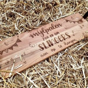 borrelplank met eigen foto - Cadeau / relatiegeschenk / - plank met leren handvaten